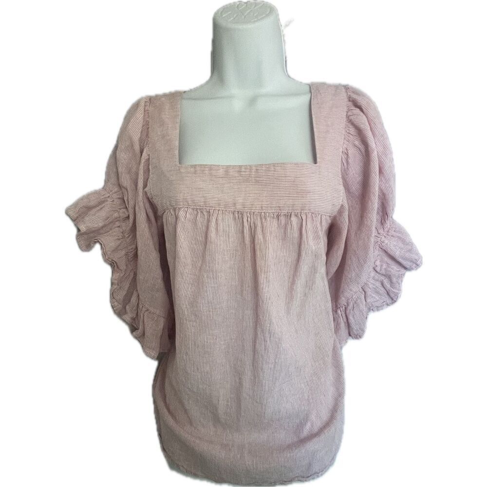 Beach Lunch Lounge Pink Striped Peasant Milkmaid Top Women’s L Medieval Shirt